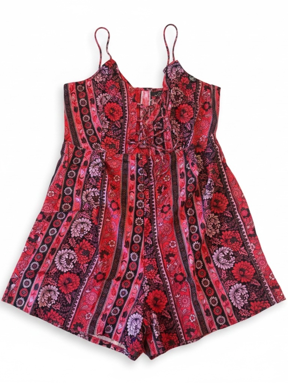 Motel Rocks Red Floral Print Strappy Romper - Picture 2 of 15